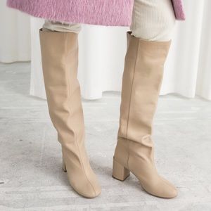 & Other Stories Leather Knee High Heeled Boots